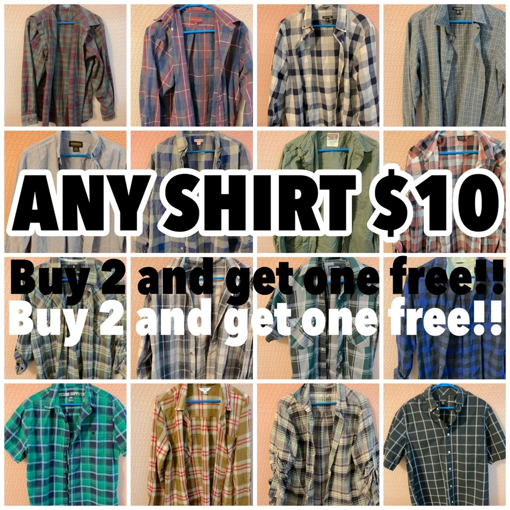 10 dollar shirts buy 2 get 1 free!